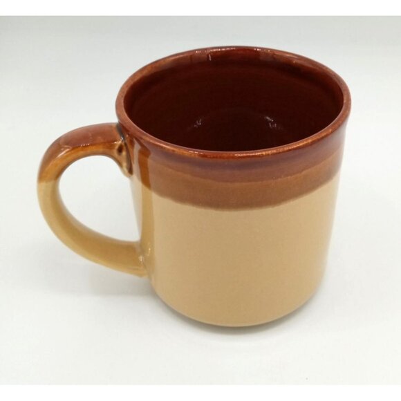 Two-Tone Brown & Tan Dip Glazed Ceramic Coffee Mug with Handle Vintage 3.25" - Picture 9 of 16